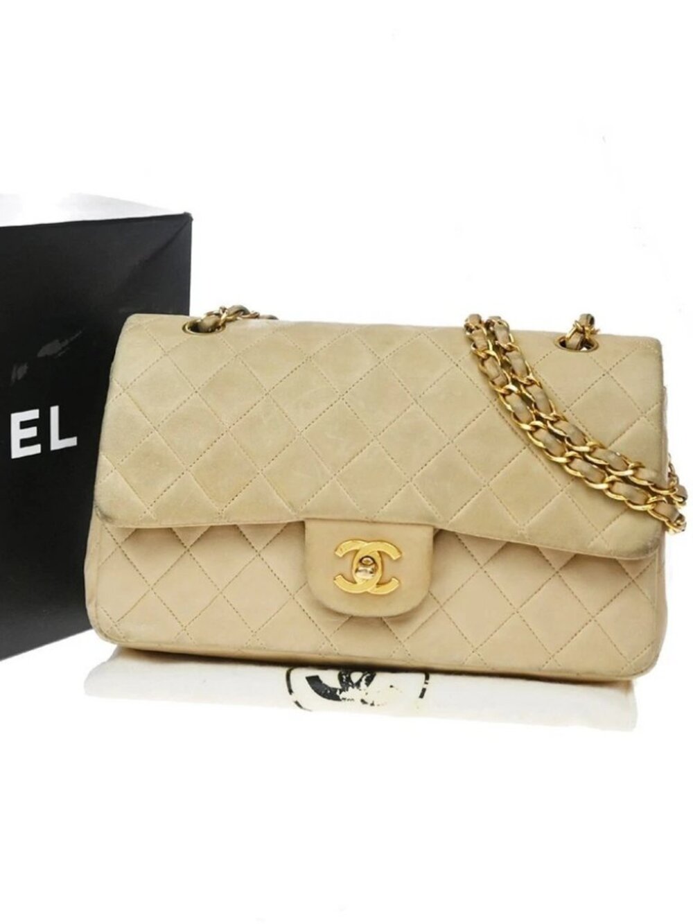 CHANEL Matelasse 25 Double Flap Chain Shoulder Bag Leather BE Vintage